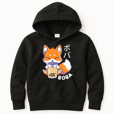 Boba Fox Bubble Tea Chibi Foxes Kids Hoodie