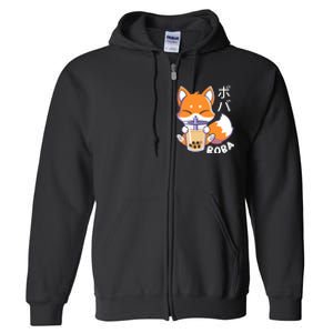 Boba Fox Bubble Tea Chibi Foxes Full Zip Hoodie