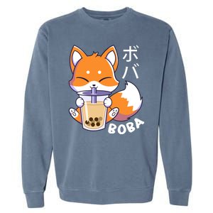 Boba Fox Bubble Tea Chibi Foxes Garment-Dyed Sweatshirt