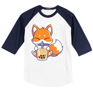 Boba Fox Bubble Tea Chibi Foxes Baseball Sleeve Shirt