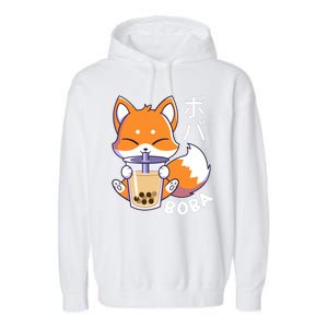 Boba Fox Bubble Tea Chibi Foxes Garment-Dyed Fleece Hoodie