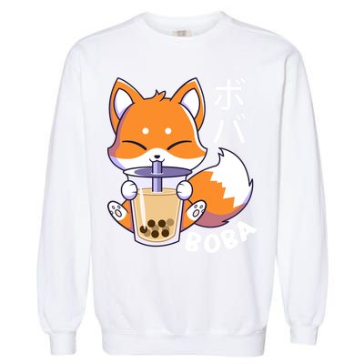 Boba Fox Bubble Tea Chibi Foxes Garment-Dyed Sweatshirt