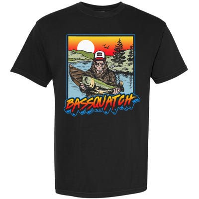Bassquatch! Funny Bass Fishing Sasquatch Retro 80s Fisherman Garment-Dyed Heavyweight T-Shirt