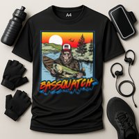 Bassquatch! Funny Bass Fishing Sasquatch Retro 80s Fisherman Cooling Performance Crew T-Shirt