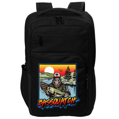 Bassquatch! Funny Bass Fishing Sasquatch Retro 80s Fisherman Impact Tech Backpack