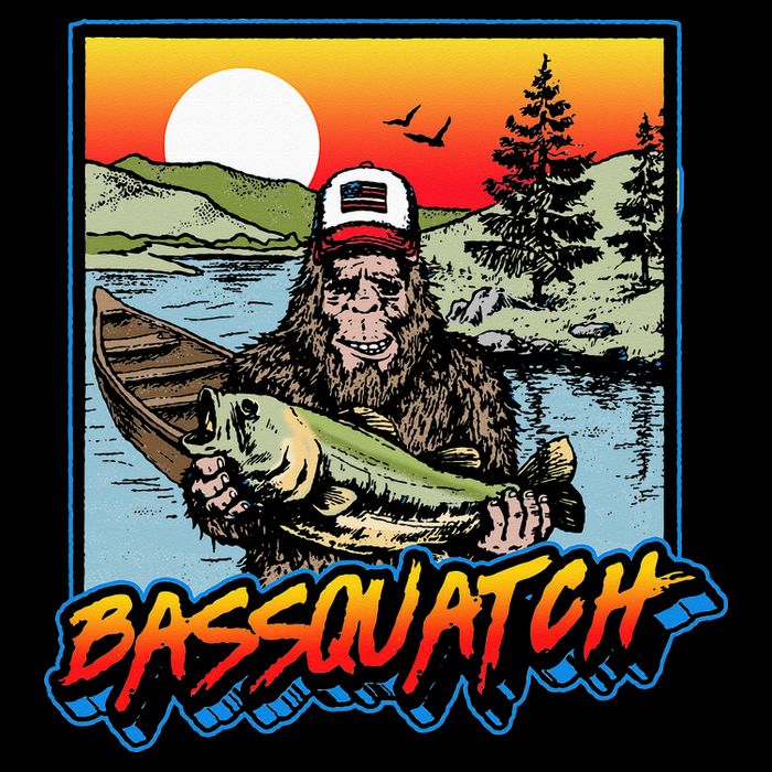 Bassquatch! Funny Bass Fishing Sasquatch Retro 80s Fisherman Bucket Hat