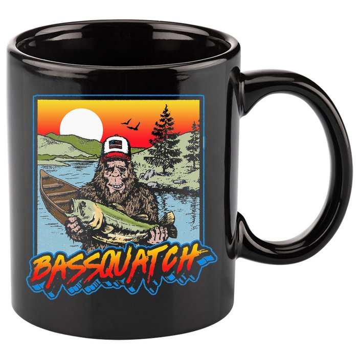 Bassquatch! Funny Bass Fishing Sasquatch Retro 80s Fisherman 11oz C Handle Ceramic Mug