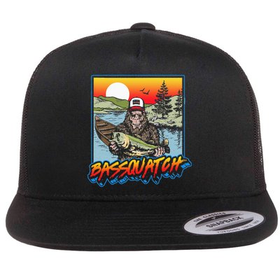 Bassquatch! Funny Bass Fishing Sasquatch Retro 80s Fisherman Flatbill Hat