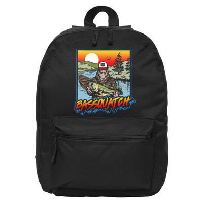 Bassquatch! Funny Bass Fishing Sasquatch Retro 80s Fisherman 16 in Basic Backpack