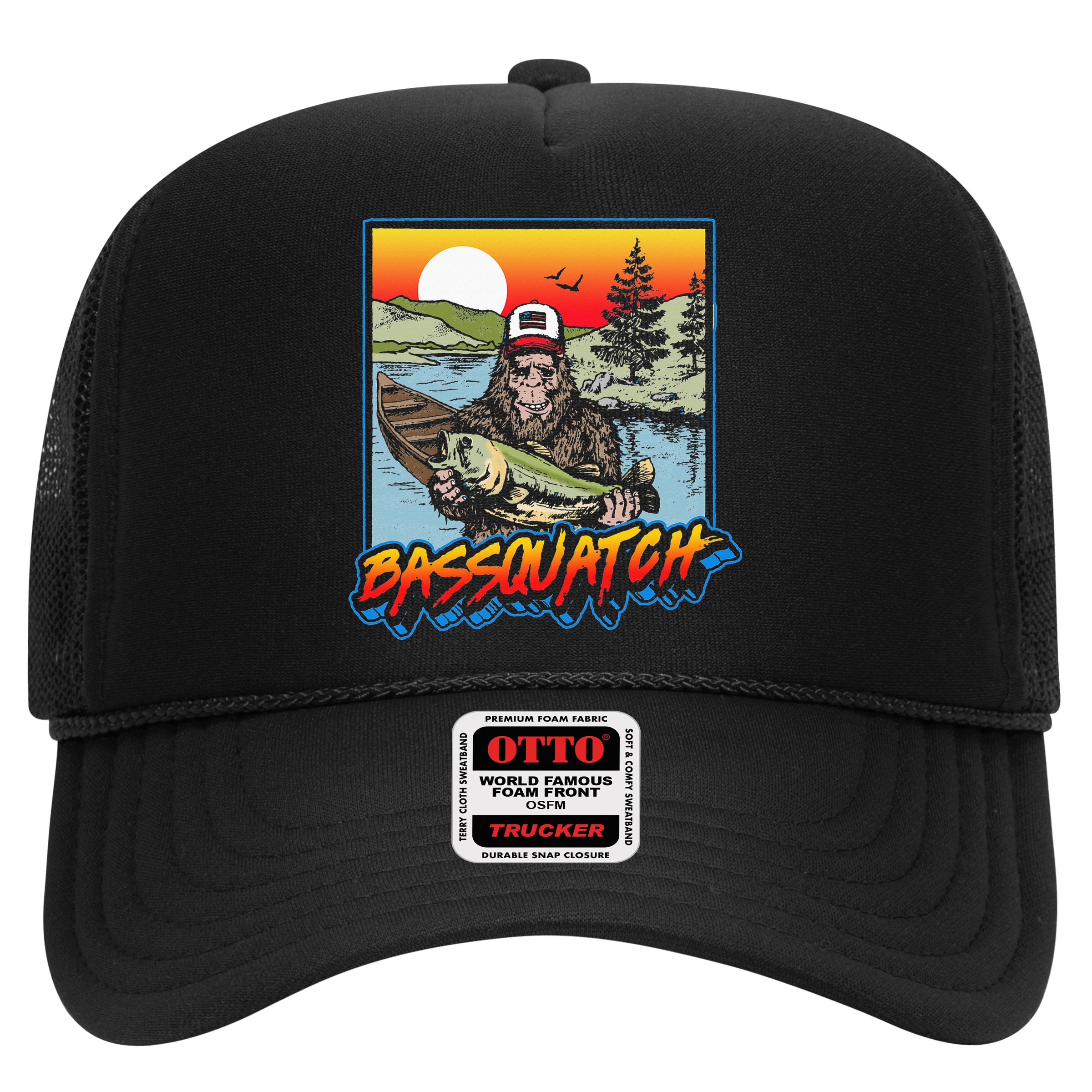Bassquatch! Funny Bass Fishing Sasquatch Retro 80s Fisherman Hat