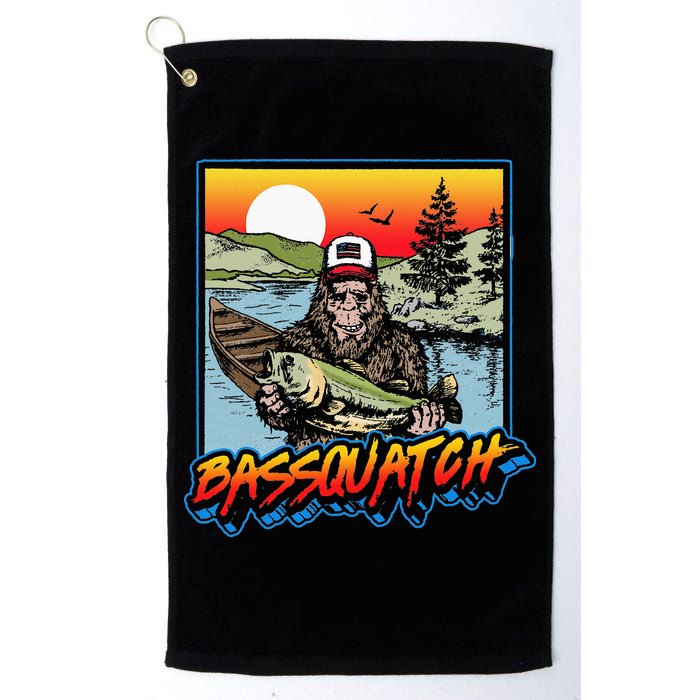 Bassquatch! Funny Bass Fishing Sasquatch Retro 80s Fisherman Golf Towel