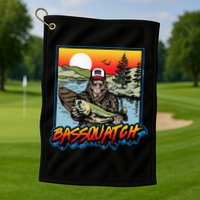 Bassquatch! Funny Bass Fishing Sasquatch Retro 80s Fisherman Golf Towel