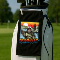 Bassquatch! Funny Bass Fishing Sasquatch Retro 80s Fisherman Golf Towel
