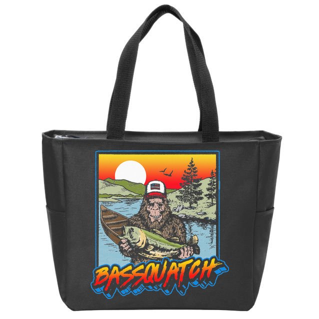 Bassquatch! Funny Bass Fishing Sasquatch Retro 80s Fisherman Zip Tote Bag