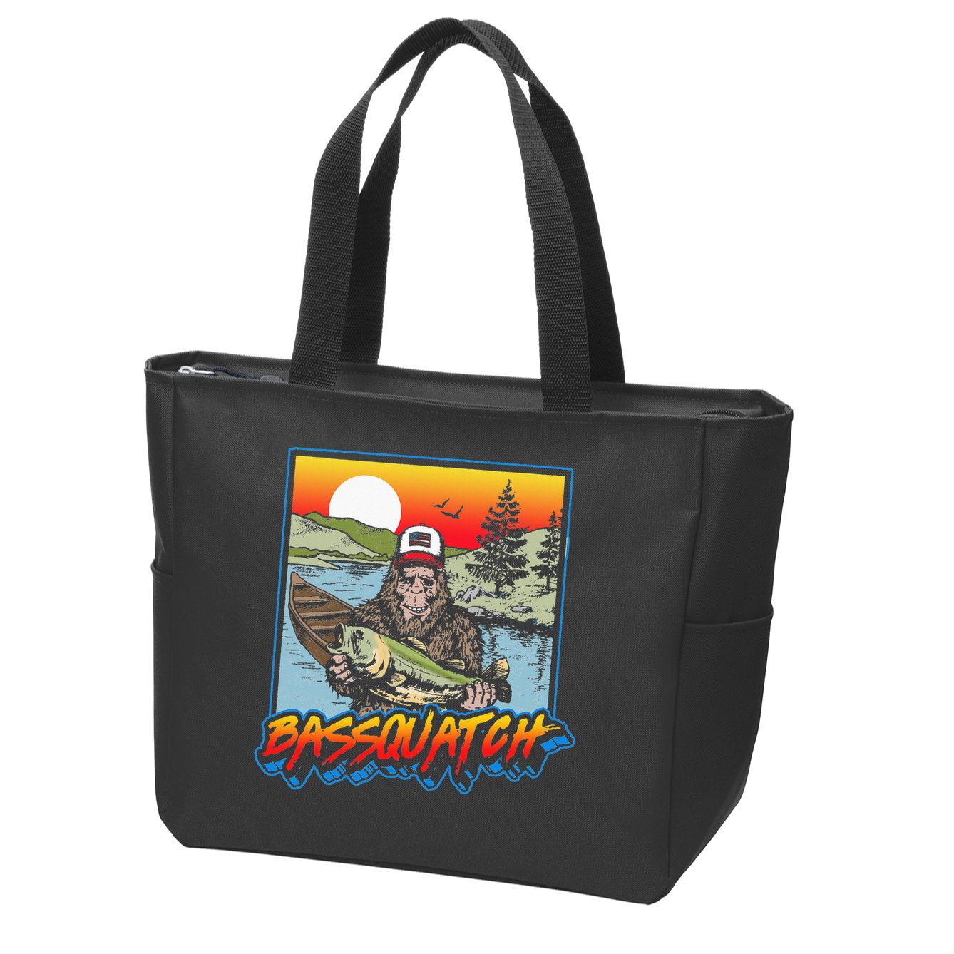 Bassquatch! Funny Bass Fishing Sasquatch Retro 80s Fisherman Zip Tote Bag