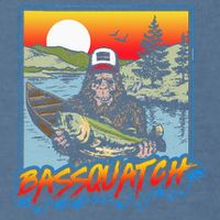 Bassquatch! Funny Bass Fishing Sasquatch Retro 80s Fisherman Garment-Dyed Sweatshirt