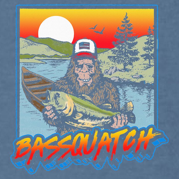 Bassquatch! Funny Bass Fishing Sasquatch Retro 80s Fisherman Garment-Dyed Sweatshirt