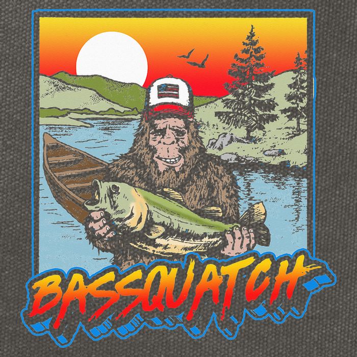 Bassquatch! Funny Bass Fishing Sasquatch Retro 80s Fisherman Cotton Canvas Backpack