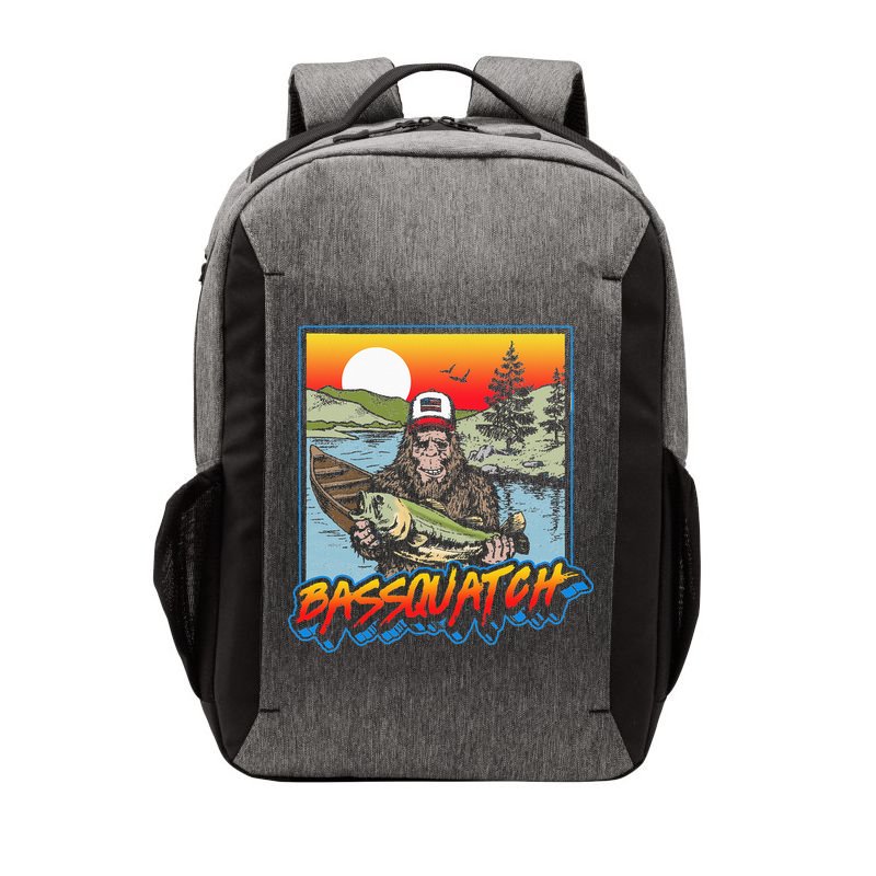 Bassquatch! Funny Bass Fishing Sasquatch Retro 80s Fisherman Vector Backpack