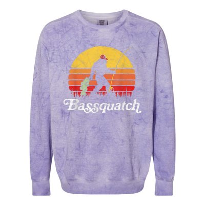 Bassquatch! Funny Bigfoot Fishing Outdoor Retro Funny Fishing Bigfoot Merch Colorblast Crewneck Sweatshirt