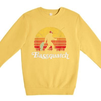 Bassquatch! Funny Bigfoot Fishing Outdoor Retro Funny Fishing Bigfoot Merch Premium Crewneck Sweatshirt