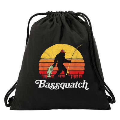 Bassquatch! Funny Bigfoot Fishing Outdoor Retro Funny Fishing Bigfoot Merch Drawstring Bag