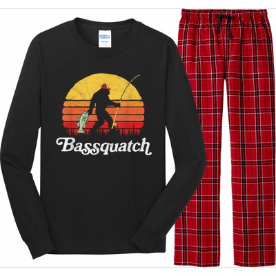 Bassquatch! Funny Bigfoot Fishing Outdoor Retro Funny Fishing Bigfoot Merch Long Sleeve Pajama Set