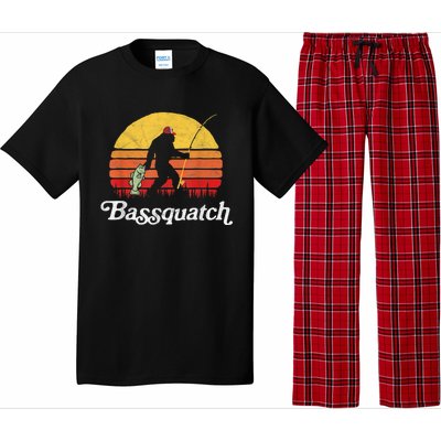 Bassquatch! Funny Bigfoot Fishing Outdoor Retro Funny Fishing Bigfoot Merch Pajama Set