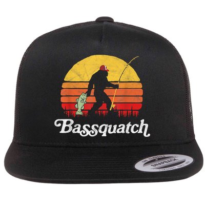 Bassquatch! Funny Bigfoot Fishing Outdoor Retro Funny Fishing Bigfoot Merch Flatbill Hat