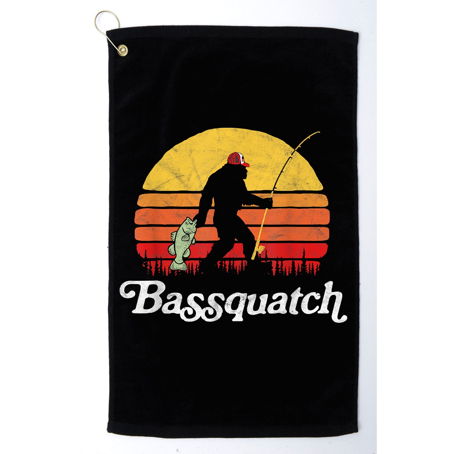 Bassquatch! Funny Bigfoot Fishing Outdoor Retro Funny Fishing Bigfoot Merch Golf Towel