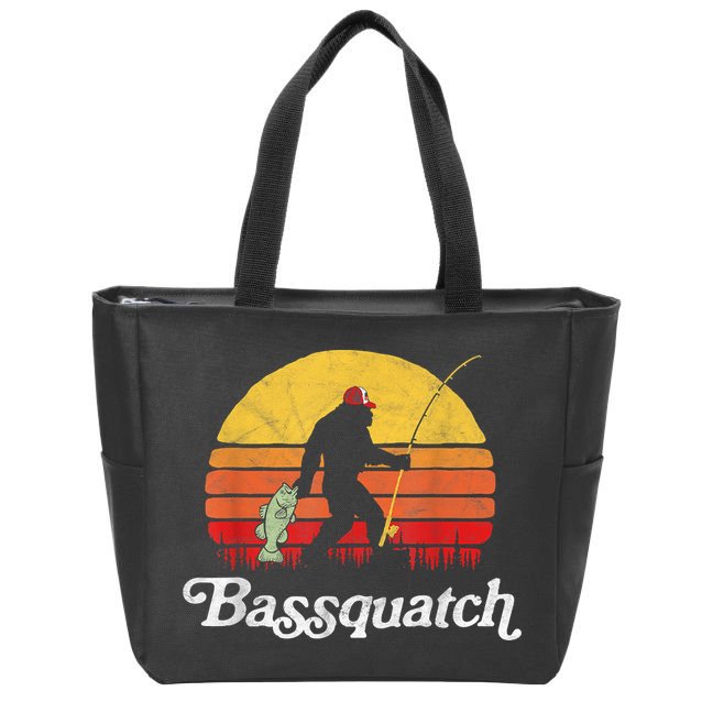 Bassquatch! Funny Bigfoot Fishing Outdoor Retro Funny Fishing Bigfoot Merch Zip Tote Bag