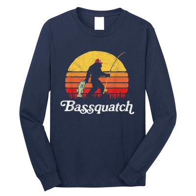 Bassquatch! Funny Bigfoot Fishing Outdoor Retro Funny Fishing Bigfoot Merch Long Sleeve Shirt