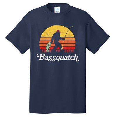 Bassquatch! Funny Bigfoot Fishing Outdoor Retro Funny Fishing Bigfoot Merch Tall T-Shirt