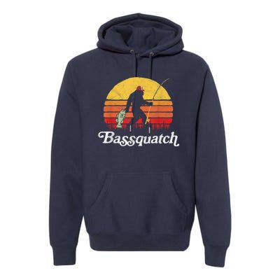 Bassquatch! Funny Bigfoot Fishing Outdoor Retro Funny Fishing Bigfoot Merch Premium Hoodie