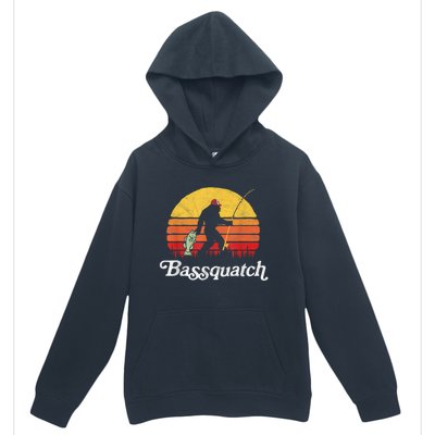 Bassquatch! Funny Bigfoot Fishing Outdoor Retro Funny Fishing Bigfoot Merch Urban Pullover Hoodie