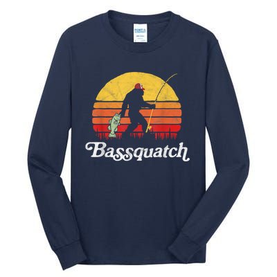 Bassquatch! Funny Bigfoot Fishing Outdoor Retro Funny Fishing Bigfoot Merch Tall Long Sleeve T-Shirt