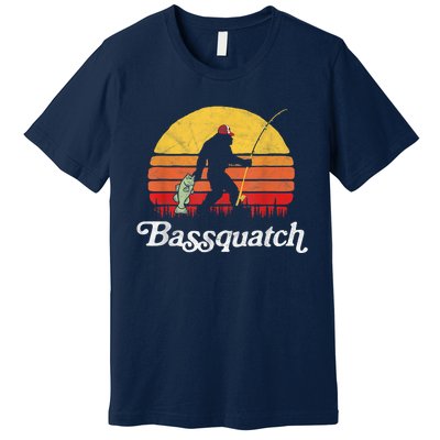 Bassquatch! Funny Bigfoot Fishing Outdoor Retro Funny Fishing Bigfoot Merch Premium T-Shirt