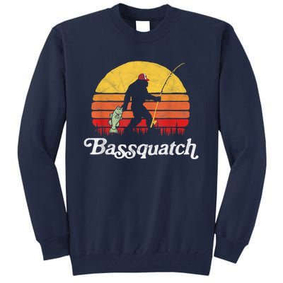 Bassquatch! Funny Bigfoot Fishing Outdoor Retro Funny Fishing Bigfoot Merch Tall Sweatshirt