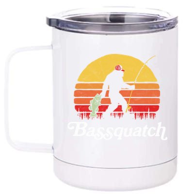 Bassquatch! Funny Bigfoot Fishing Outdoor Retro Funny Gift Gift 12 oz Stainless Steel Tumbler Cup