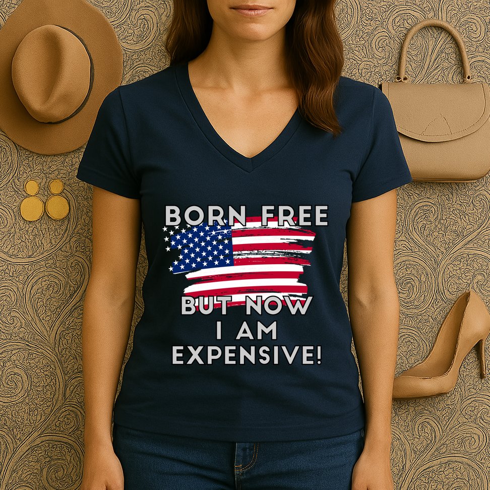 Born Free But Now I Am Expensive Funny Women's V-Neck T-Shirt