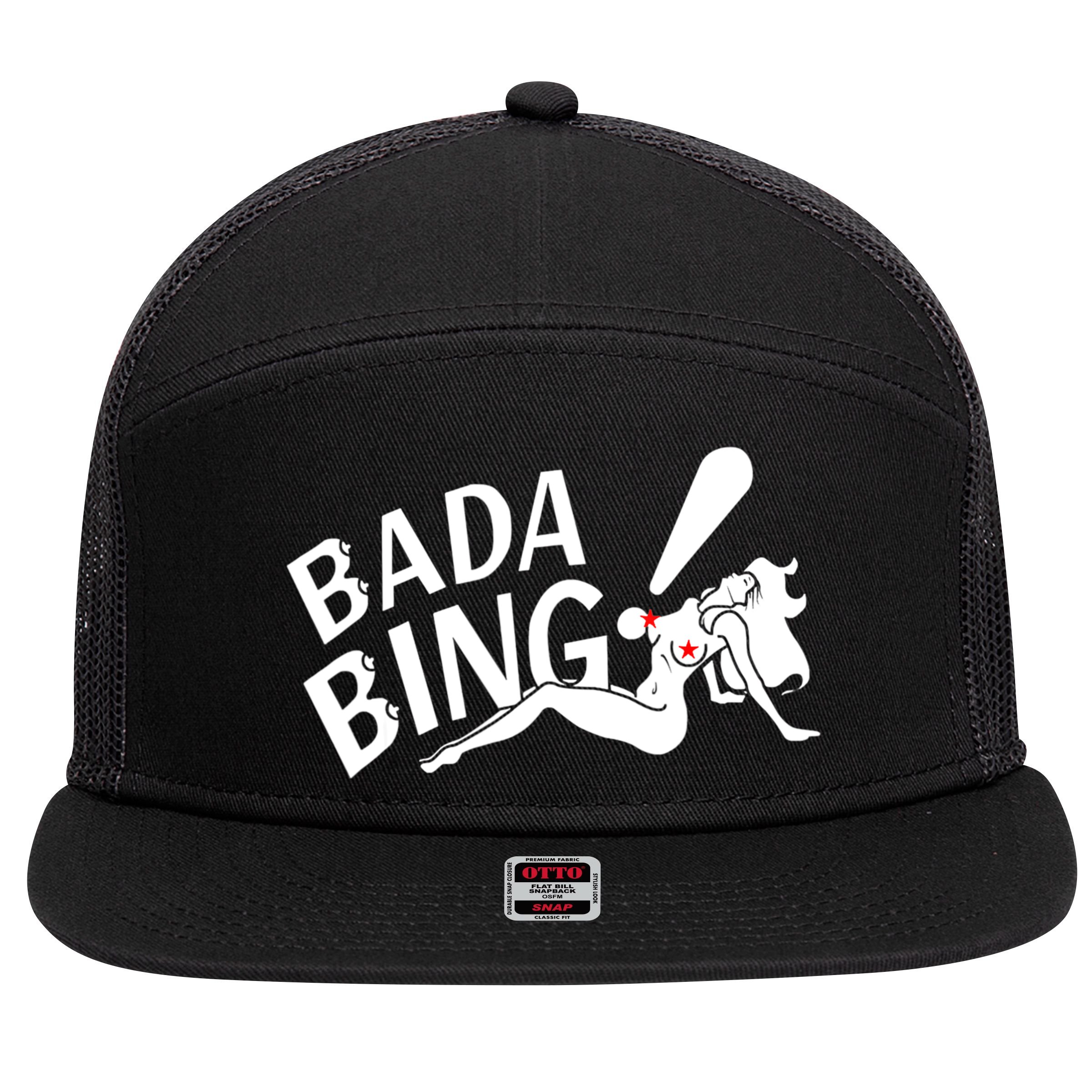 Bada Funny Bings Men's For Men Women 7 Panel Mesh Trucker Snapback Hat