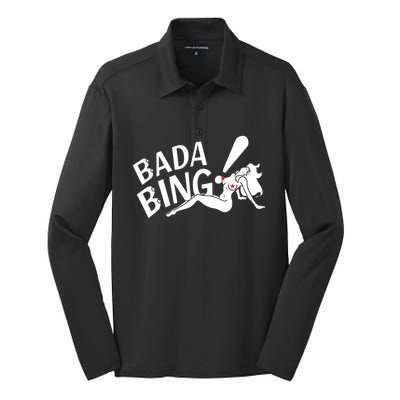 Bada Funny Bings Men's For Men Women Silk Touch Performance Long Sleeve Polo