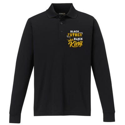 Black Father Black King African American Dad Fathers Day Premium Performance Long Sleeve Polo