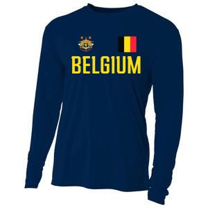 Belgium Flag Belgie Football Soccer Fan Cooling Performance Long Sleeve Crew