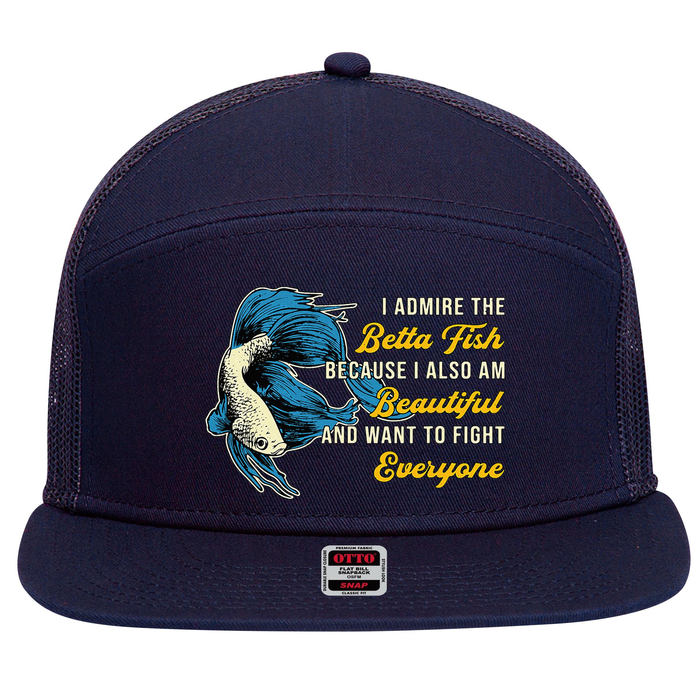 Betta Fish Because Fish Lover Aquarium Vintage Betta Fish 7 Panel Mesh Trucker Snapback Hat