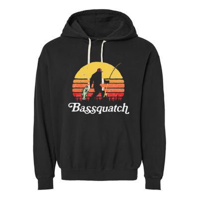 Bassquatch! Funny Bigfoot Fishing Outdoor Retro Garment-Dyed Fleece Hoodie