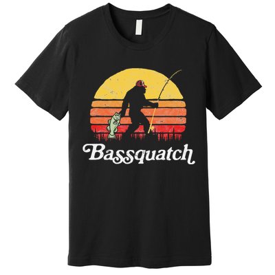 Bassquatch! Funny Bigfoot Fishing Outdoor Retro Premium T-Shirt