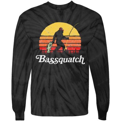 Bassquatch! Funny Bigfoot Fishing Outdoor Retro Tie-Dye Long Sleeve Shirt