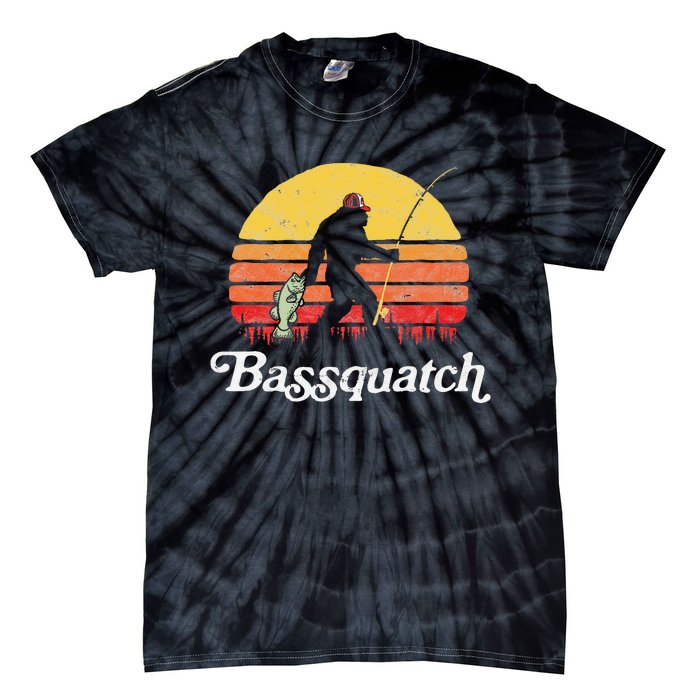 Bassquatch! Funny Bigfoot Fishing Outdoor Retro Tie-Dye T-Shirt