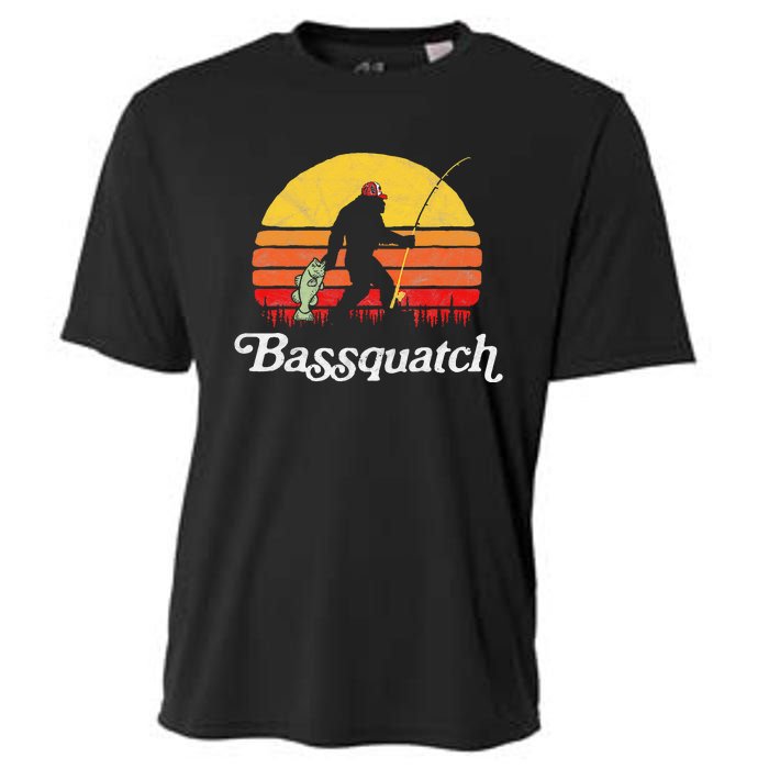 Bassquatch! Funny Bigfoot Fishing Outdoor Retro Cooling Performance Crew T-Shirt